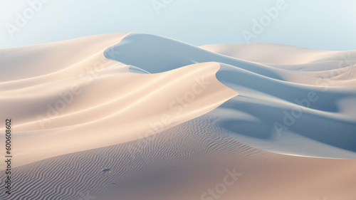 An aerial shot of a vast and surreal desert landscape, with sand dunes forming unique shapes and patterns. generative ai.