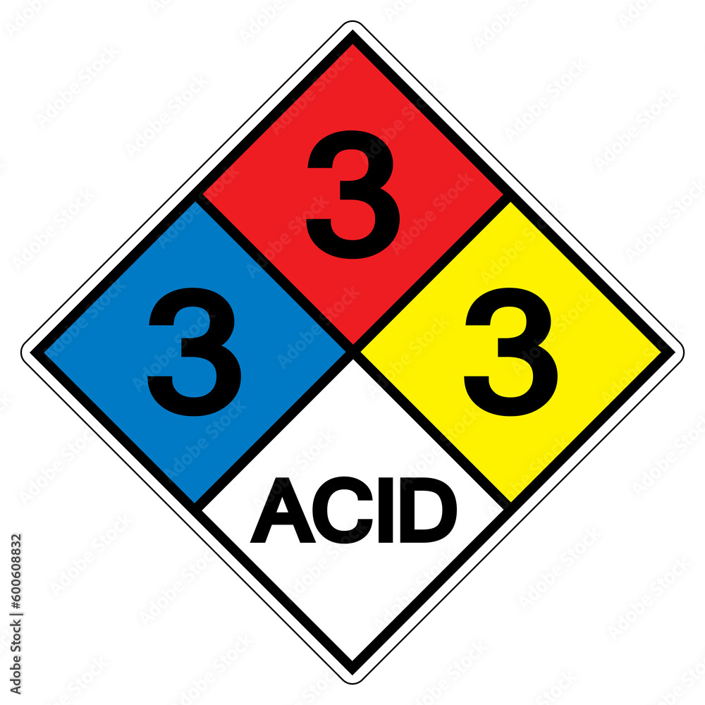 NFPA Diamond 704 3-3-3 ACID Symbol Sign, Vector Illustration, Isolate On White Background Label. EPS10 NFPA Diamond 704 3-3-3 ACID Symbol Sign, Vector Illustration, Isolate On White Background Label. EPS10