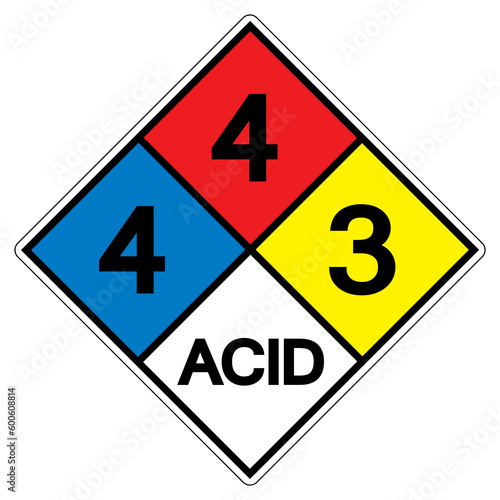 NFPA Diamond 704 4-4-3 ACID Symbol Sign, Vector Illustration, Isolate On White Background Label. EPS10