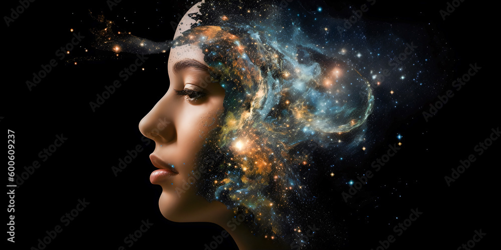 Beautiful female face on space background, AI generated Beautiful female face on space background, AI generated