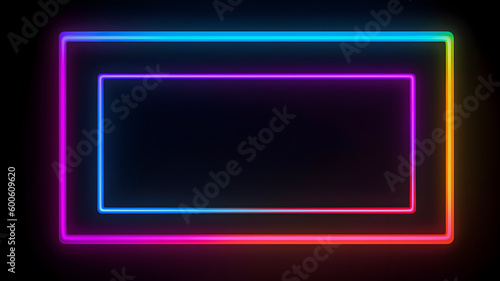 Rectangular Colourful neon border, frame for banner design graphic resources with empty copy space. AI generated