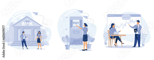Making online purchase concept, Prepayment terms, cashback service, pending payment, pay in advance, extra cash rebate, order in process, set flat vector modern illustration