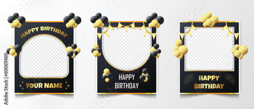 Vector illustration of gold color photocall happy birthday frames