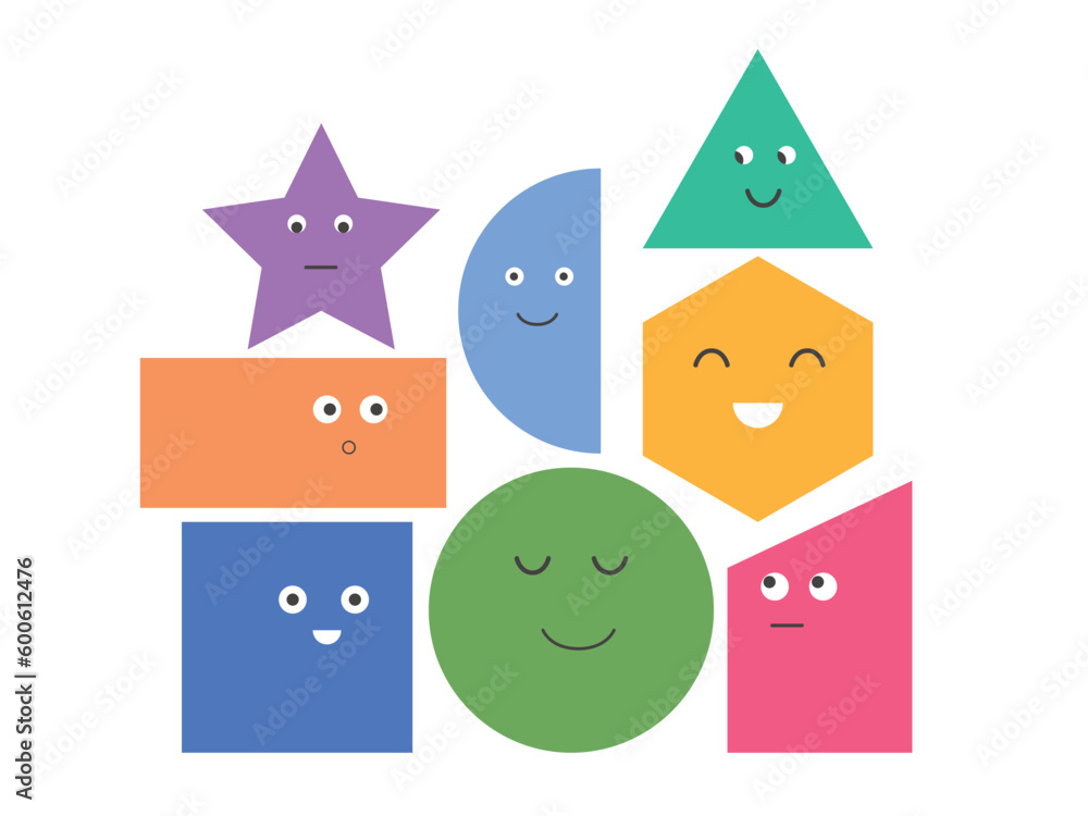 Set of Various basic Geometric Figures with face emotions Set of Various basic Geometric Figures with face emotions