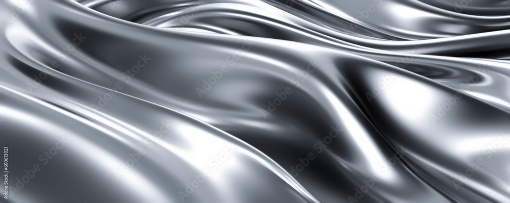 Abstract Silver Wave, chrome banner, platinum copy space, metal motion, grey liquid, white gradient glow, shiny material, smooth motion. Abstract design for copy space text. Generative AI Abstract Silver Wave, chrome banner, platinum copy space, metal motion, grey liquid, white gradient glow, shiny material, smooth motion. Abstract design for copy space text. Generative AI