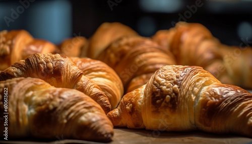 A freshly baked croissant, a French pastry delight for indulgence generated by AI © djvstock