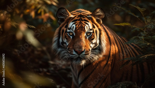 The majestic Bengal tiger, a beauty in nature wilderness area generated by AI