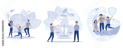Young people rights protection concept, Youth rights and empowerment, child protection, take action, improve life quality, involvement, set flat vector modern illustration 