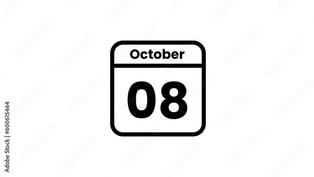 08 October calendar icon animation. Luma matte with transparent background 4K resolution 08 October calendar icon animation. Luma matte with transparent background 4K resolution
