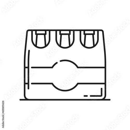 Bottles in paper wrap, soda or beer package template isolated outline icon. Vector cold drink bottles mockup, plastic or cardboard box with beverages