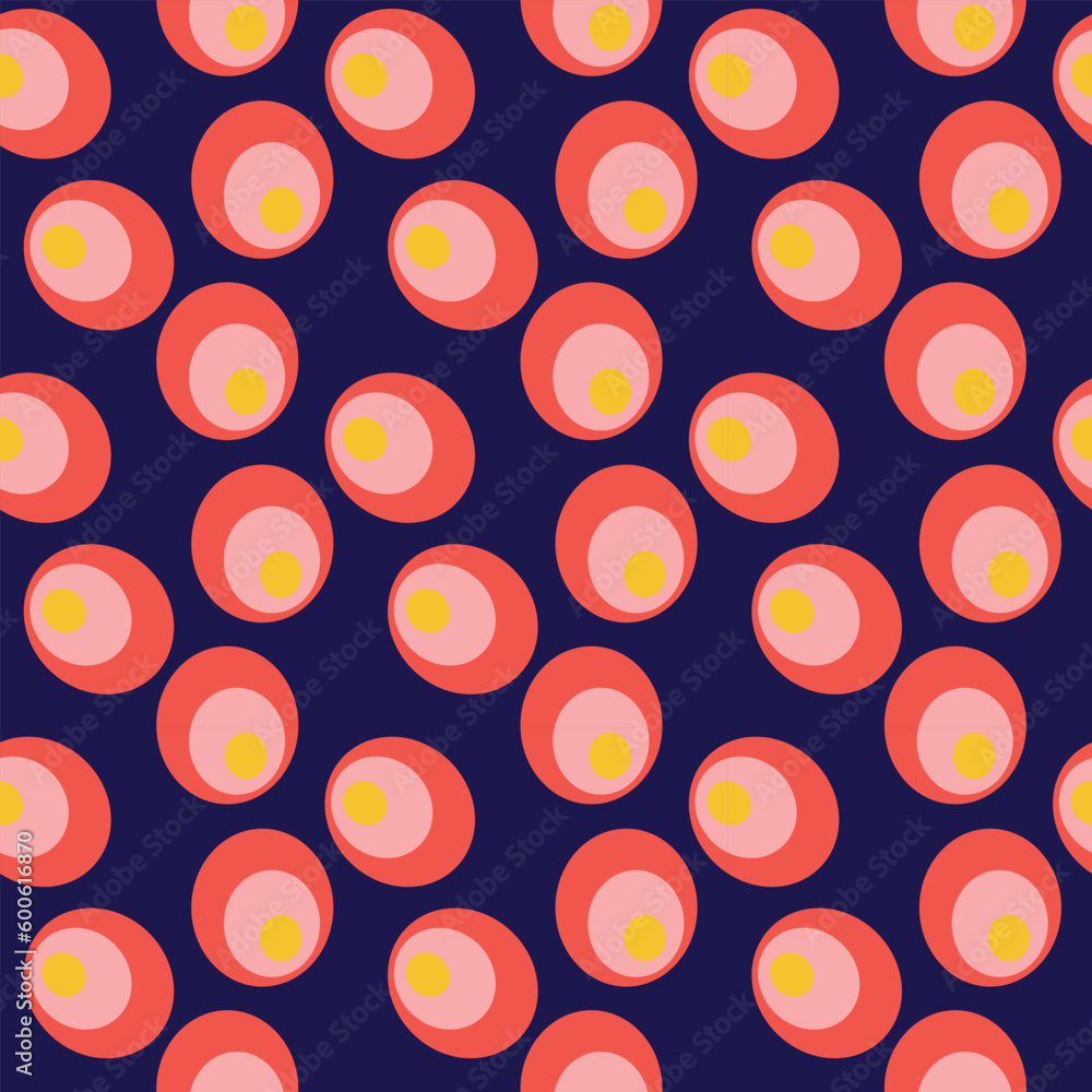 Abstract design of oval figures in pink and yellow colors