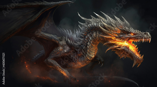 mysthical dragon with fierce face photo