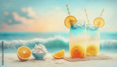 orrange summer cocktail on sea , Generative Ai	 photo