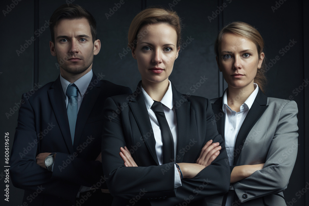 A group of business people in suits stand in a row, Generative AI A group of business people in suits stand in a row, Generative AI