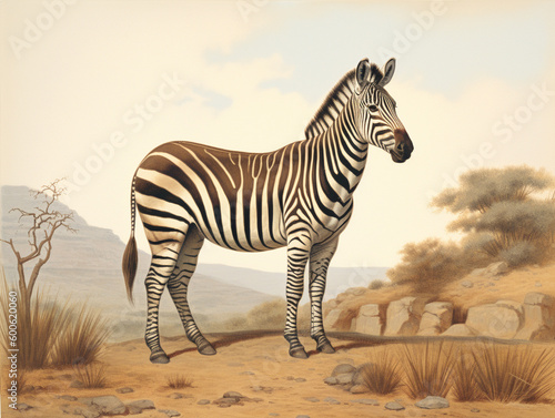 A Naturalist Illustration of a Zebra   Generative AI