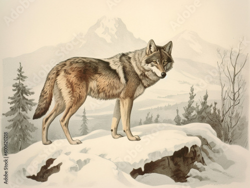 Murais de parede A Naturalist Illustration of a Wolf | Generative AI