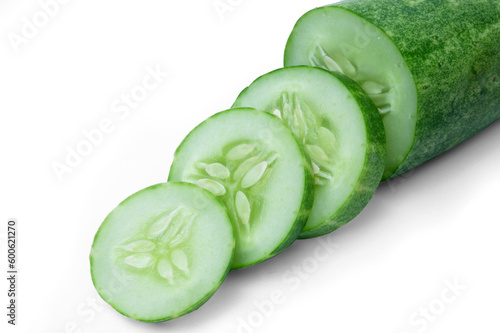 Cucumber slice isolated. Cucumber on white. Full depth of field. With clipping path	