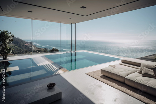 Modern Interior Designed House with an Ocean View - Generative Ai © Matthew
