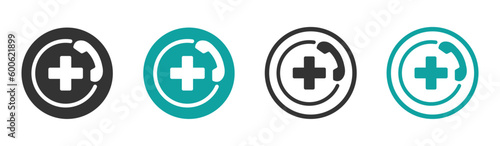 AID vector flat icons set. Emergency phone signs set