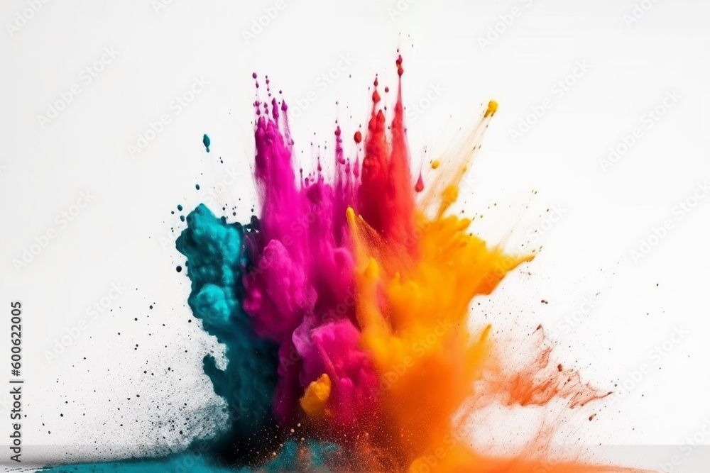 Splash of colorful powder on white background, abstract colorful background, generative ai