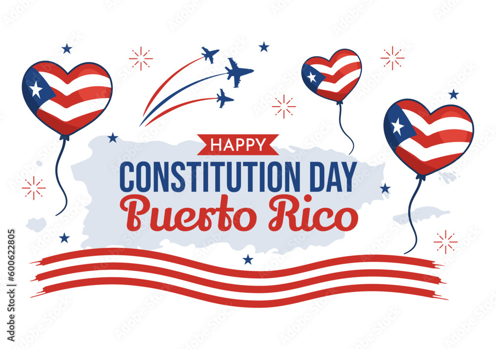 Happy Puerto Rico Constitution Day Vector Illustration with Waving Flag in Flat Cartoon Hand Drawn for Landing Page Background Templates Happy Puerto Rico Constitution Day Vector Illustration with Waving Flag in Flat Cartoon Hand Drawn for Landing Page Background Templates