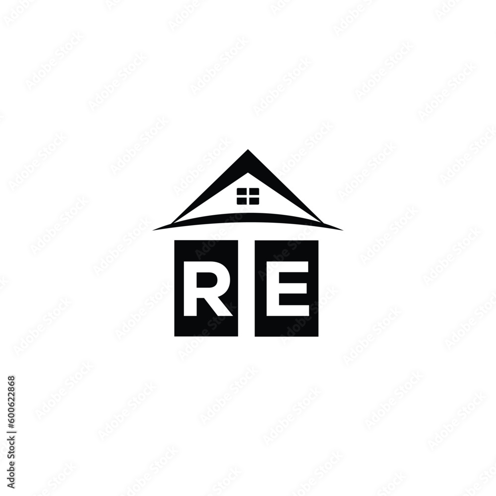 Initial letter RE real estate logo design template RE home or house letter logo Initial letter RE real estate logo design template RE home or house letter logo