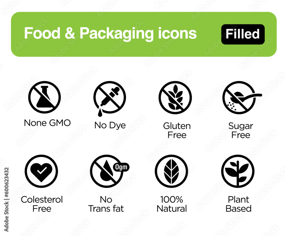 Food and packaging Vector Icons set Food and packaging Vector Icons set