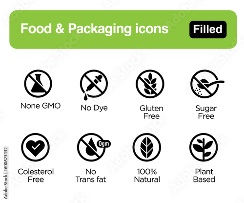 Food and packaging Vector Icons set