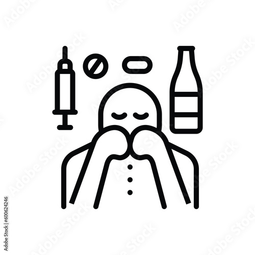 Black line icon for addiction 