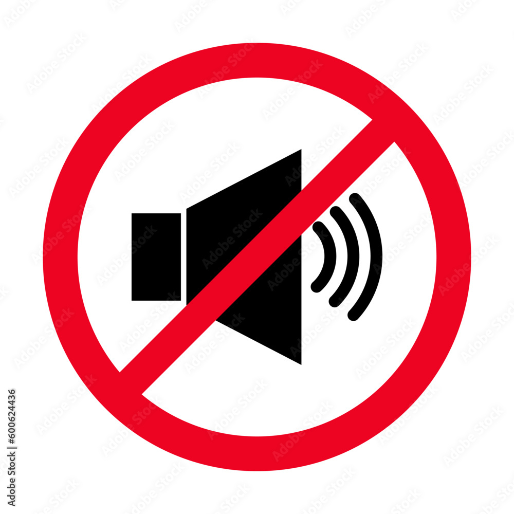Forbidden sign with loudspeaker glyph vector flat icon. Indicating signal to noise ban. Speaker with prohibition sign. Silence, mute. illustration Forbidden sign with loudspeaker glyph vector flat icon. Indicating signal to noise ban. Speaker with prohibition sign. Silence, mute. illustration