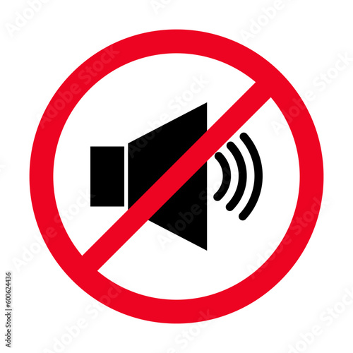 Forbidden sign with loudspeaker glyph vector flat icon. Indicating signal to noise ban. Speaker with prohibition sign. Silence, mute. illustration