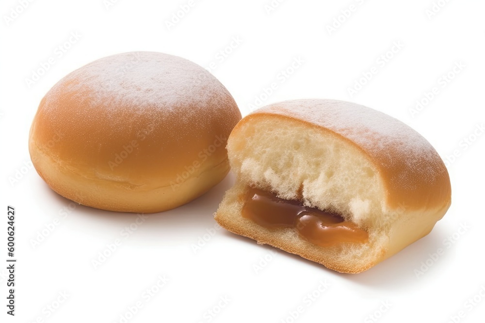 two glazed doughnuts with sprinkles side by side on a white background. Generative AI two glazed doughnuts with sprinkles side by side on a white background. Generative AI