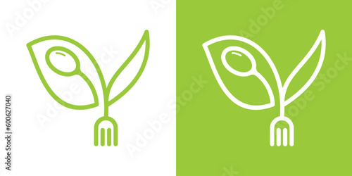 logo design organic food, fork and leaf design icon vector illustration