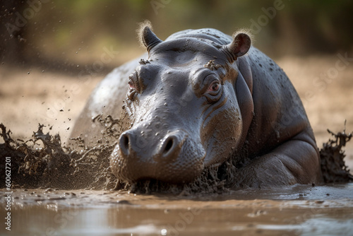 a hippopotamus taking a mud bath