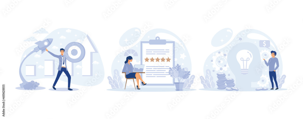 Career growth, performance rating, intellectual capital concept, Company challenge and success, job position scoring system, set flat vector modern illustration - obrazy, fototapety, plakaty 
