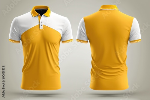 White and yellow polo shirt template, front and back view, 3d rendering