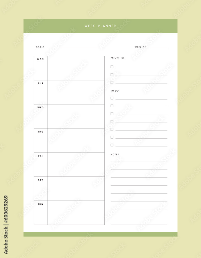 (nature) Week Planner. Minimalist planner template set. Vector illustration. (nature) Week Planner. Minimalist planner template set. Vector illustration.