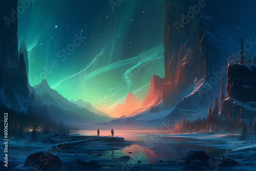Twirling under the Northern Lights: A Grand Escapade. Generative AI. 