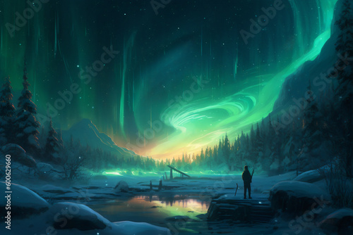 Twirling under the Northern Lights: A Grand Escapade. Generative AI. 