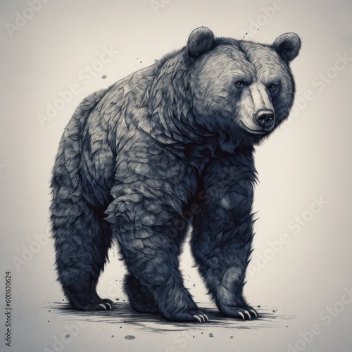 Bearing Strength: Lith-Printed Bear Illustration Generative AI photo