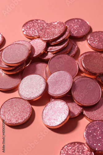Retro coins with glitter in pink millennial y2k aetshetic style. Generative AI.