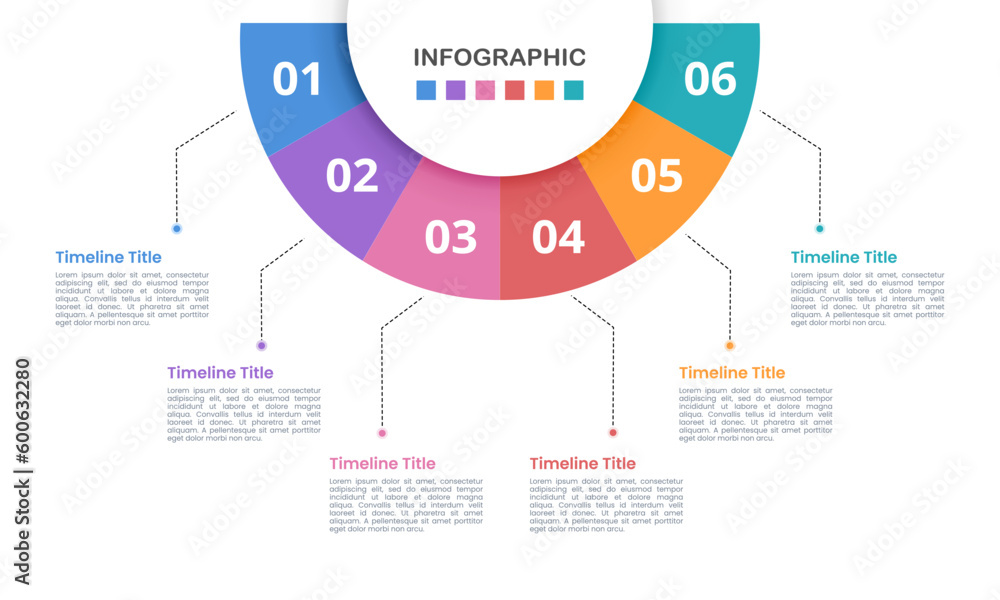 Semicircle infographic template 6 steps or options. Vector illustration. Semicircle infographic template 6 steps or options. Vector illustration.