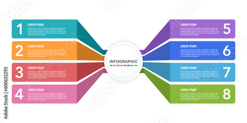Infographic diagram 8 options or steps. Planning, Process, Flowchart, Template. Vector illustration.