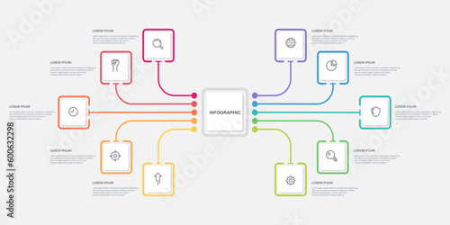 Infographic diagram 10 options or steps. Mind Map, Process, Flowchart, Template. Vector illustration.