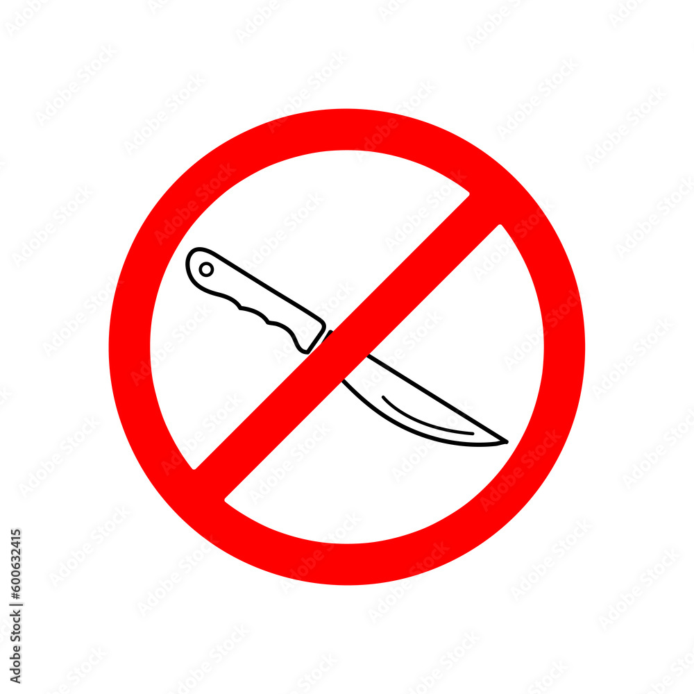 NO WEAPONS sign. Knife in red crossed illustration on white background..eps NO WEAPONS sign. Knife in red crossed illustration on white background..eps