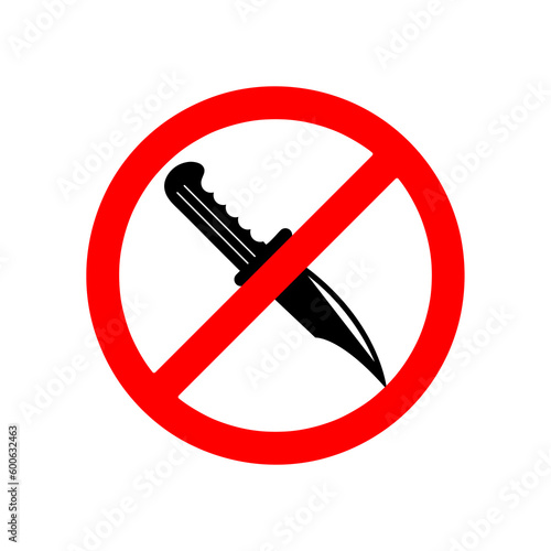 NO WEAPONS sign. Knife in red crossed out circle. Vector..eps