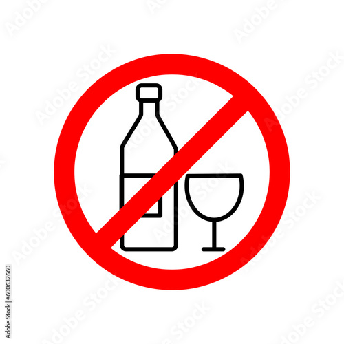  round red sign stop alcohol with bottle and glass illustration on white background..eps