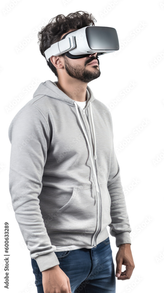 young man using virtual reality headset isolated on a transparent background, generative ai young man using virtual reality headset isolated on a transparent background, generative ai