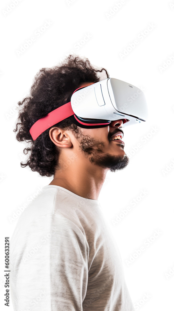 young man using virtual reality headset isolated on a transparent background, generative ai young man using virtual reality headset isolated on a transparent background, generative ai