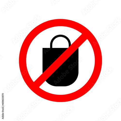 Shopping bag prohibited sign. Forbidden signs and symbols on white background 